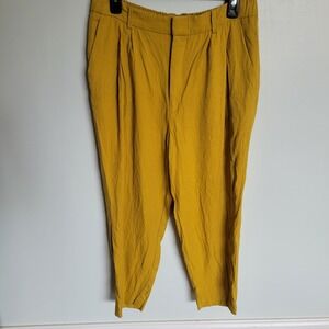 ZARA Mustard Yellow Cropped Trousers Elastic Waist Women's Size M Paperbag Pants